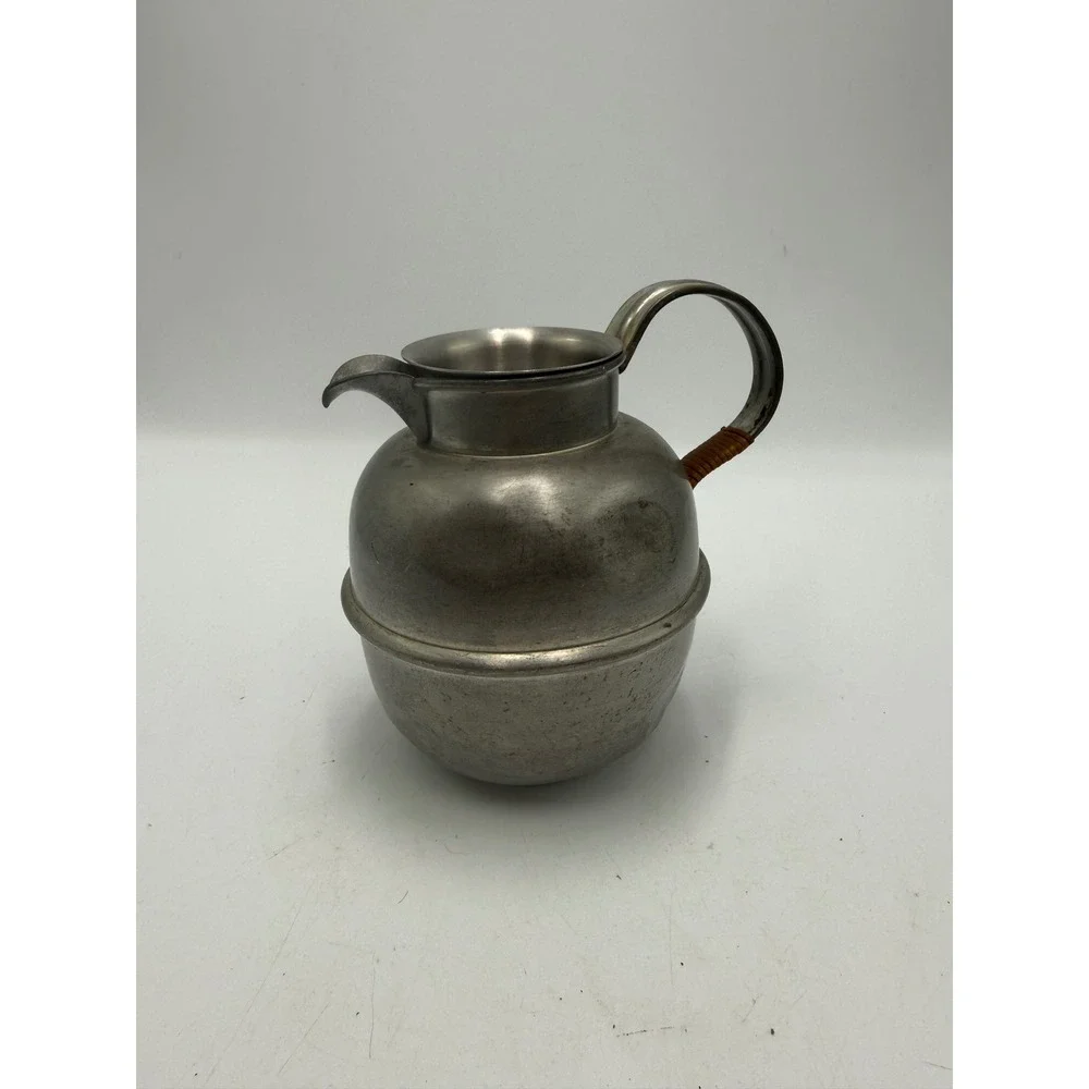 Vintage Reed & Barton 18-8 Stainless Steel Pitcher Wicker Handle Mid Century 9